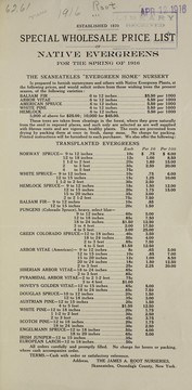 Cover of: Special wholesale price list of native evergreens for the spring of 1916