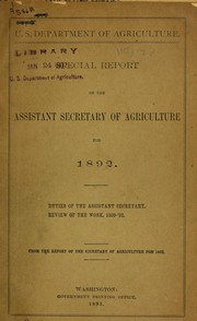 Cover of: Special report of the Assistant Secretary of Agriculture for 1892