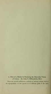Cover of: Note of a method of studying the binocular vision of colour