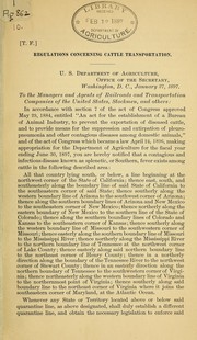 Cover of: Regulations concerning cattle transportation: Special order modifying quarantine line for the state of Texas ; Special order modifying quarantine line for the state of Oklahoma ; Special order modifying quarantine line for the state of Arkansas ; Special order modifying quarantine line for the state of Virginia ; Special order modifying quarantine line for the state of North Carolina