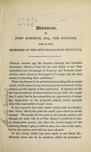 Cover of: Literary institutions : their relation to public opinion: an essay written for the London Literary and Scientific Institution