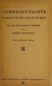 Cover of: P. Cornelius Tacitus Dialogus de oratoribus by P. Cornelius Tacitus