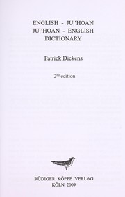 Cover of: English-Ju/'hoan Ju/'hoan-English dictionary by Patrick Dickens