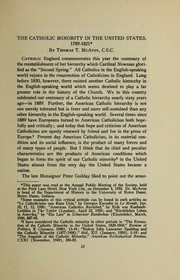 Cover of: The Catholic minority in the United States, 1789-1821