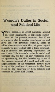 Cover of: The political and social obligations of Catholic women: an address by His Holiness Pius XII, October, 21, 1945