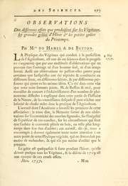 Cover of: Observations des diffe rents effets que produisent sur les ve ge taux les grandes gele es d'hiver & les petites gele es du printemps