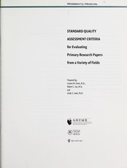 Cover of: Standard quality assessment criteria for evaluating primary research papers from a variety of fields by Leanne Marie Kmet