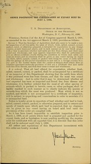 Cover of: Order postponing the certification of export beef to July 1, 1896
