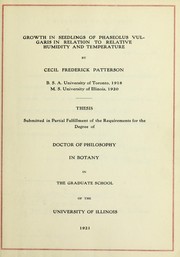 Cover of: Growth in seedlings of Phaseolus vulgaris in relation to relative humidity and temperature