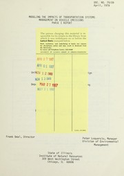 Cover of: Modeling the impacts of transportation systems management on vehicle emissions: phase I report