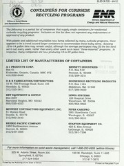 Containers for curbside recycling programs by Illinois. Office of Solid Waste and Renewable Resources