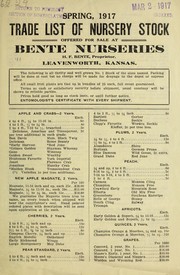 Cover of: Trade list of nursery stock offered for sale at the Bente Nurseries: spring 1917