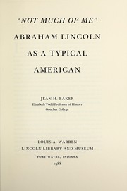Cover of: "Not much of me": Abraham Lincoln as a typical American