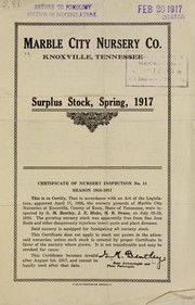 Cover of: Surplus stock, spring 1917 by Marble City Nursery Co