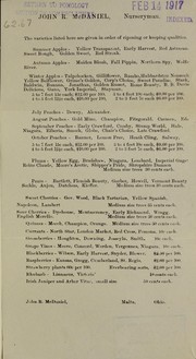 [Price list of nursery stock] by John R. McDaniel (Firm)