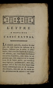 Cover of: Lettre a Monsieur l'abbe  Raynal