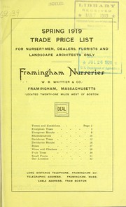 Cover of: Spring 1919 trade price list for nurserymen, dealers, florists and landscape architects only by Framingham Nurseries (Framingham, Mass.)