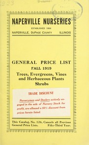 Cover of: General price list on trees, evergreens, vines and herbaceous plants, shrubs: Fall 1919