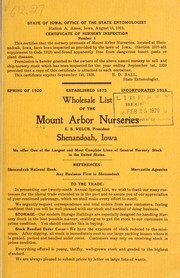 Cover of: Wholesale list of the Mount Arbor Nurseries: Spring of 1920