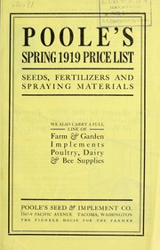 Cover of: Poole's spring 1919 price list by Poole's Seed & Implement Co