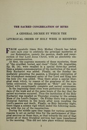 Cover of: On renewing the Holy Week liturgy: a general decree and instruction of the Sacred Congregation of Rites by which the Holy Week liturgy is renewed [Nov. 16, 1955]