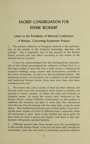 Cover of: Letter to the presidents of the National Conferences of Bishops concerning Eucharistic prayers =: Eucharistiae participationem, April 27, 1973