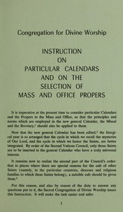 Cover of: Instruction on particular calendars and on the selection of mass and office propers, June 24, 1970