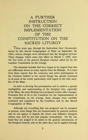 Cover of: A further instruction on the correct implementation of the Constitution on the Sacred Liturgy