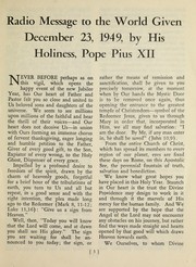 Cover of: 1949 Christmas message of Pope Pius XII: radio message to the world given December 23, 1949