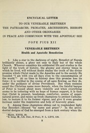 Cover of: St. Benedict: encyclical letter of Pope Pius XII on St. Benedict of Nursia