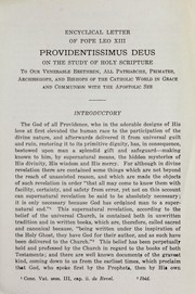 The encyclical Providentissimus Deus on the study of Sacred Scripture by Catholic Church. Pope (1878-1903 : Leo XIII)