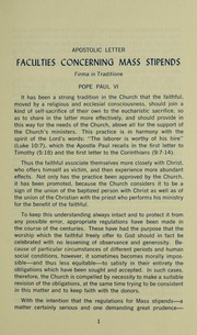 Apostolic letter, Faculties concerning mass stipends by Catholic Church. Pope (1963-1978 : Paul VI)