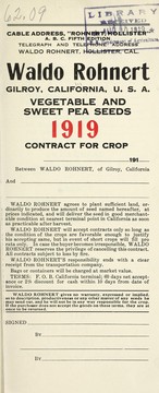 Cover of: Vegetable and sweet pea seeds: 1919 contract for crop