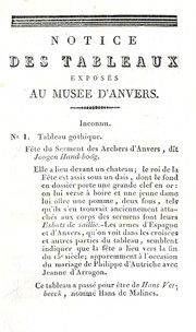 Cover of: Notice des tableaux exposés au Musée d'Anvers, 1827.