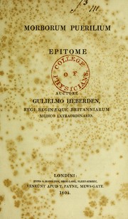 Cover of: Morborum puerilium epitome by Heberden, William, 1767-1845