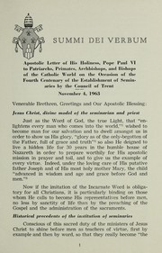 Cover of: Summi dei verbum, apostolic letter, November 4, 1963 ; Address on seminaries and vocations, November 4, 1963 by Paul VI Pope