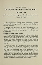 Cover of: On the role of the Catholic university graduate: two addresses, January 3, 1964 [and] September 3, 1963