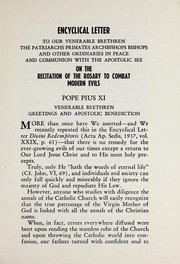 Cover of: On the recitation of the rosary to combat modern world evils: encyclical letter (Ingravescentibus malis) of His Holiness Pope Pius XI