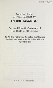 Cover of: Spiritus Paraclitus: encyclical letter of Pope Benedict XV on the 15th centenary of the death of St. Jerome
