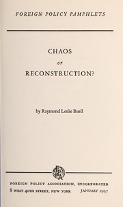 Cover of: Chaos or reconstruction?