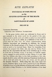 Cover of: Encyclical of Pope Pius XI on the seventh centenary of the death of Saint Francis of Assisi