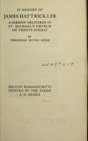 Cover of: In memory of James Hattrick Lee by Theodore Irving Reese