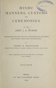 Cover of: Hindu manners, customs and ceremonies by J. A. Dubois