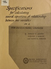 Cover of: Specifications for calculating several equations of relationship between two variables on a type 650 electronic computer