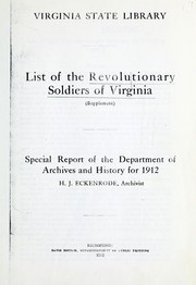 Cover of: List of the revolutionary soldiers of Virginia, supplement by Virginia State Library. Archives Division