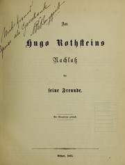 Cover of: Aus Hugo Rothsteins Nachlass f©ơr seine Freunde