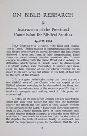 Cover of: On Bible research: instruction of the Pontifical Commission for Biblical Studies, April 21, 1964