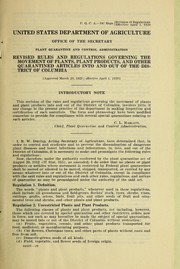 Cover of: Revised rules and regulations governing the movement of plants, plant products, and other quarantined articles into and out of the District of Columbia