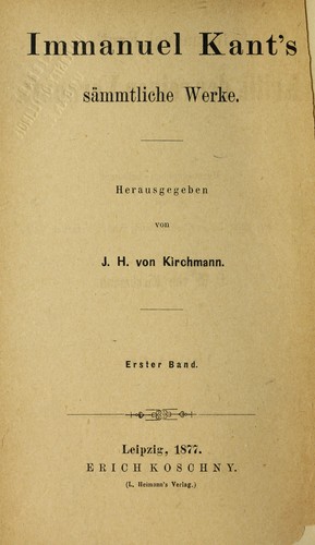 Immanuel Kant S Kritik Der Reinen Vernunft 1877 Edition Open Library
