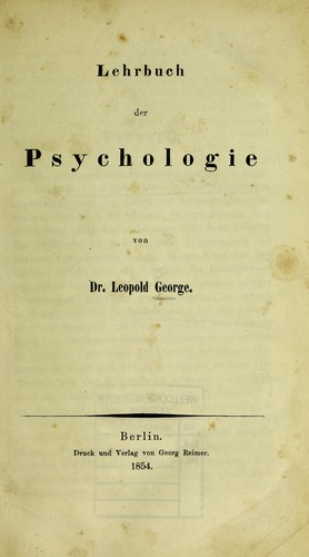 Lehrbuch Der Psychologie By Leopold George | Open Library